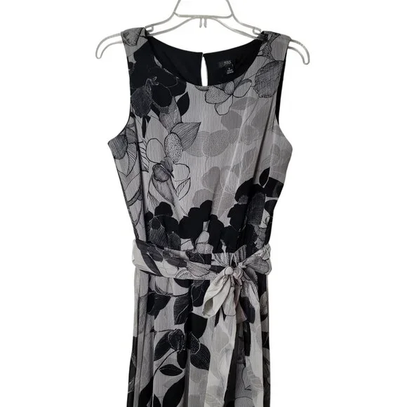 J.B.S. Womens Floral Sleeveless Tea Lenght Dress Size M Black & Gray - Picture 2 of 11
